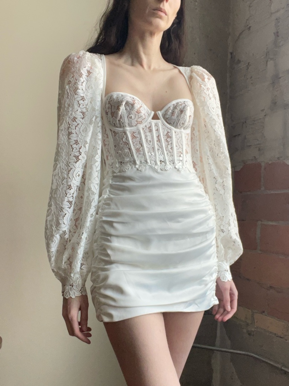 For Love & Lemons White Lace Bustier Mini Dress